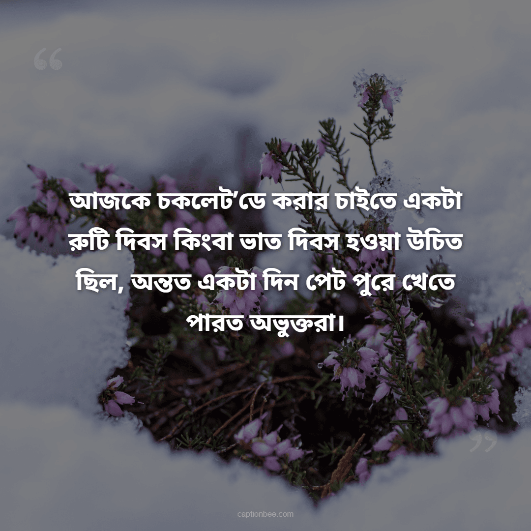 আজকে চকলেট’ডে  করার চাই‌তে একটা রু‌টি দিবস কিংবা ভাত দিবস হওয়া উ‌চিত ছিল, অন্তত একটা দিন পেট পু‌রে খে‌তে পারত অভুক্তরা।