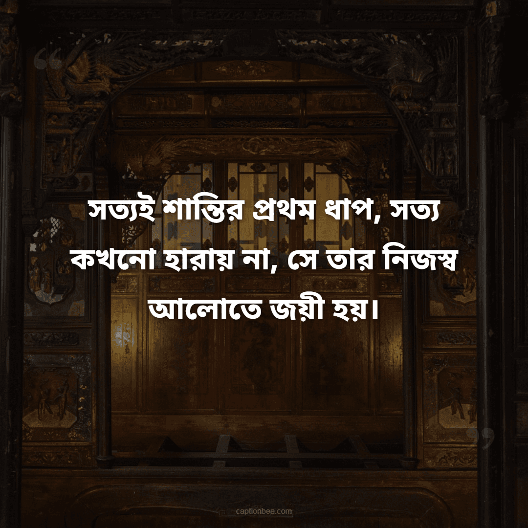 সত্যই শান্তির প্রথম ধাপ, সত্য কখনো হারায় না, সে তার নিজস্ব আলোতে জয়ী হয়।