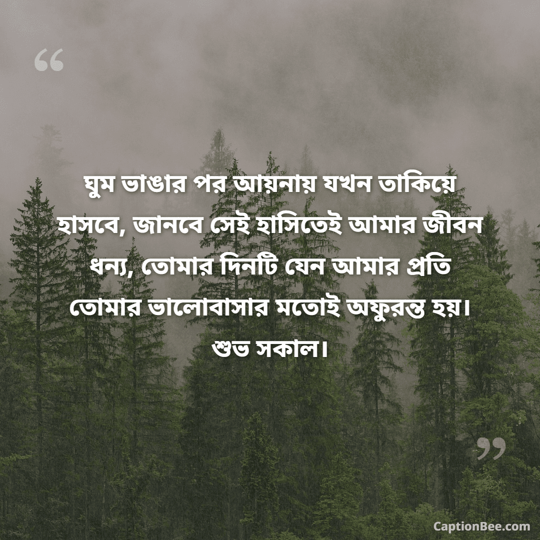 ঘুম ভাঙার পর আয়নায় যখন তাকিয়ে হাসবে, জানবে সেই হাসিতেই আমার জীবন ধন্য, তোমার দিনটি যেন আমার প্রতি তোমার ভালোবাসার মতোই অফুরন্ত হয়। শুভ সকাল।