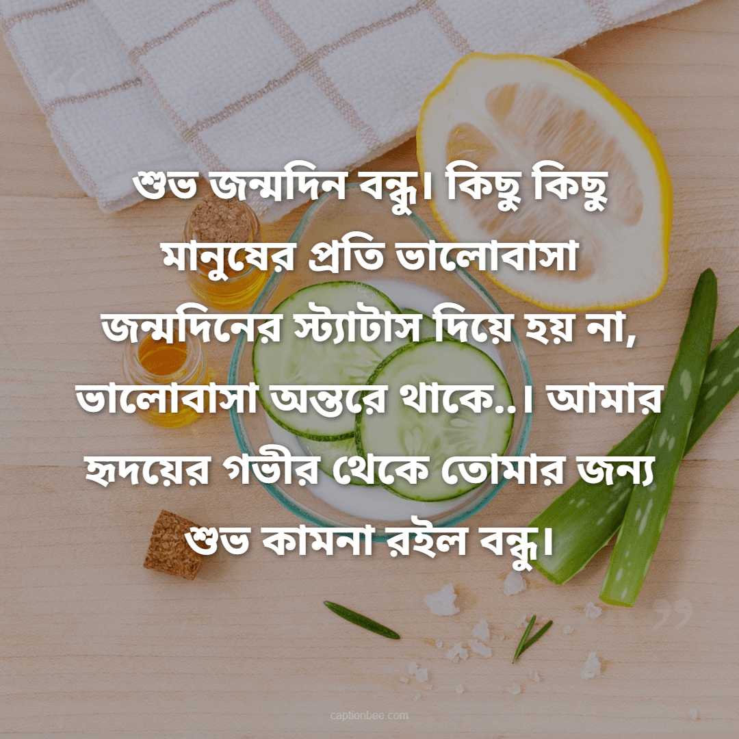 জন্মদিনের শুভেচ্ছা প্রিয় বন্ধু! এত বছর পার হয়ে গেছে, কিন্তু আমাদের বন্ধুত্বের মধুরতা কখনও মলিন হয়নি। তোর জন্মদিনে চাই তুই সবসময় সুখে থাকিস।