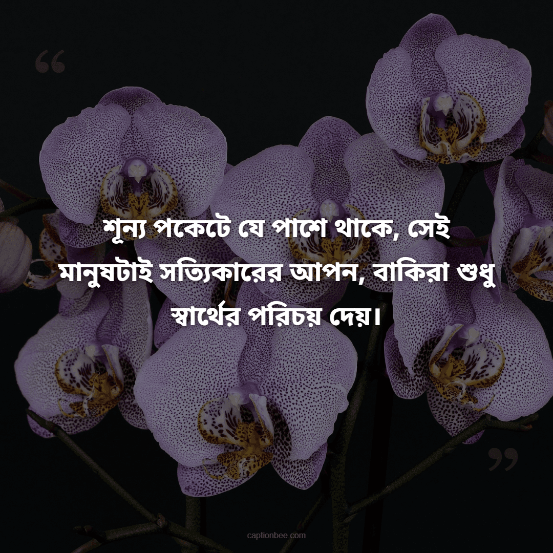 শূন্য পকেটে যে পাশে থাকে, সেই মানুষটাই সত্যিকারের আপন, বাকিরা শুধু স্বার্থের পরিচয় দেয়।