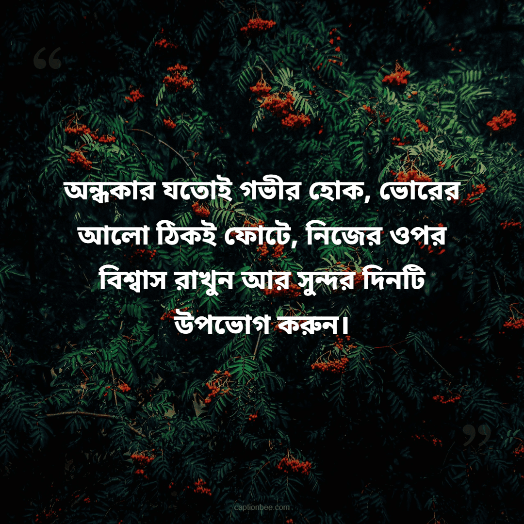 অন্ধকার যতোই গভীর হোক, ভোরের আলো ঠিকই ফোটে, নিজের ওপর বিশ্বাস রাখুন আর সুন্দর দিনটি উপভোগ করুন।