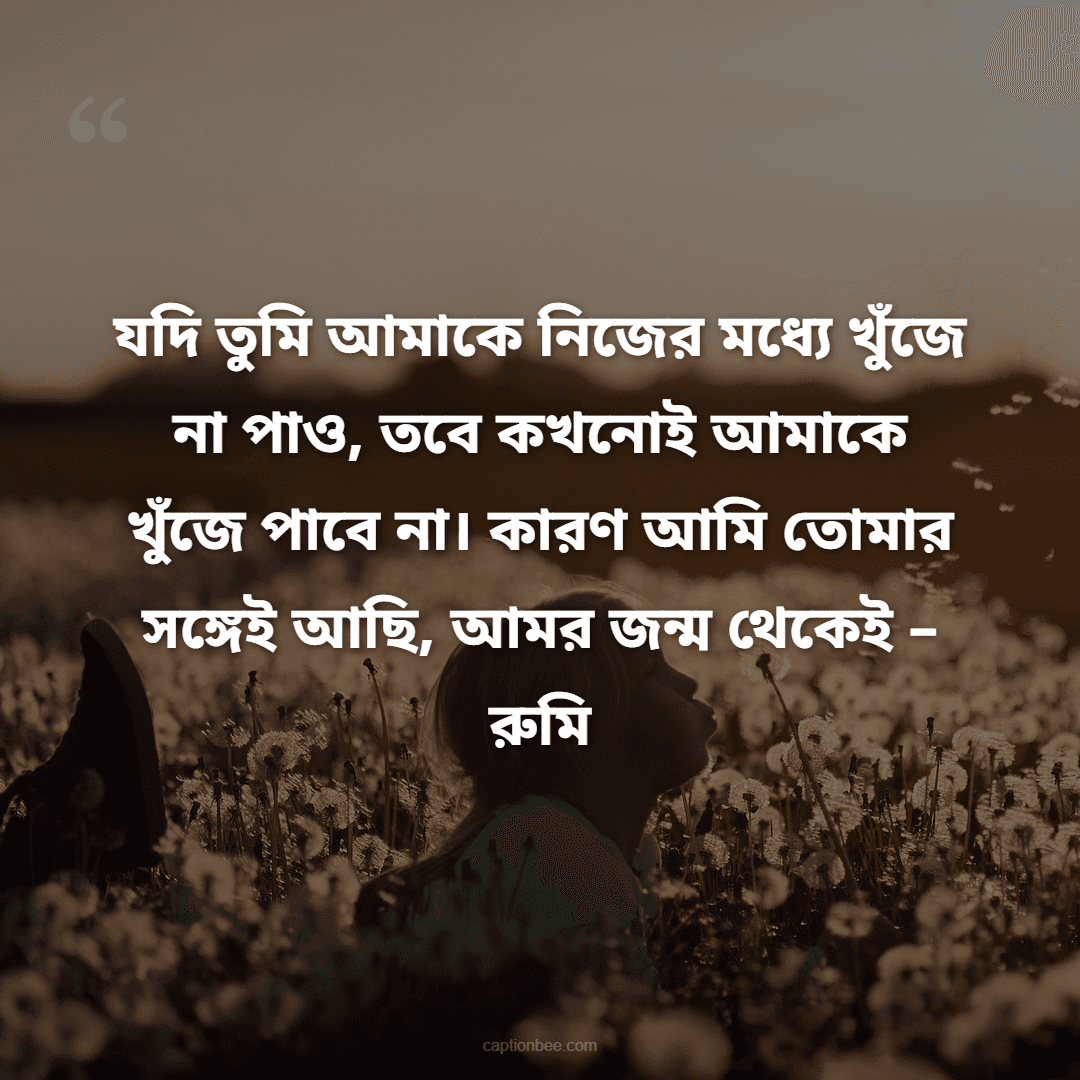 যদি তুমি আমাকে নিজের মধ্যে খুঁজে না পাও, তবে কখনোই আমাকে খুঁজে পাবে না। কারণ আমি তোমার সঙ্গেই আছি, আমর জন্ম থেকেই –  রুমি