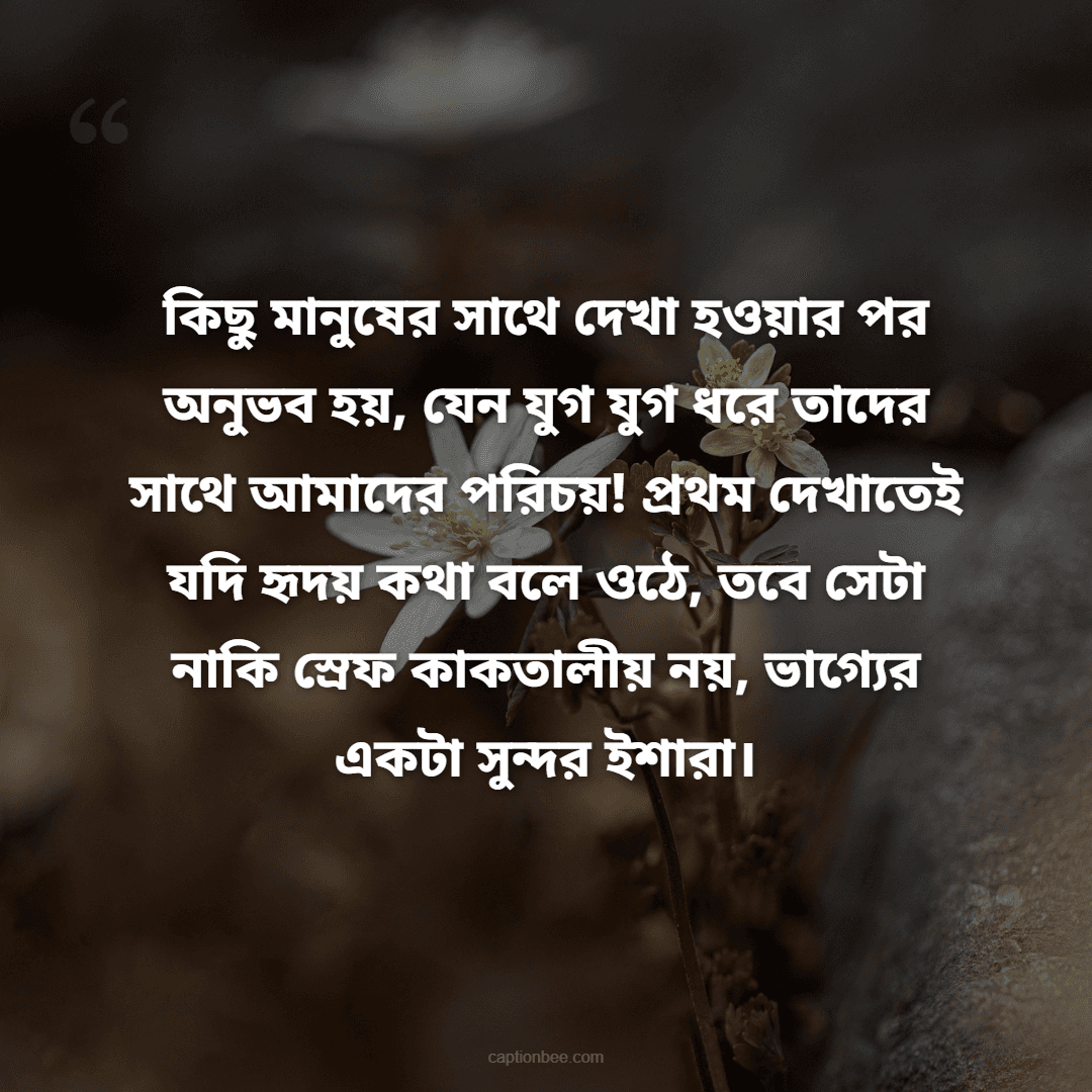 কিছু মানুষের সাথে দেখা হওয়ার পর অনুভব হয়, যেন যুগ যুগ ধরে তাদের সাথে আমাদের পরিচয়! প্রথম দেখাতেই যদি হৃদয় কথা বলে ওঠে, তবে সেটা নাকি স্রেফ কাকতালীয় নয়, ভাগ্যের একটা সুন্দর ইশারা।