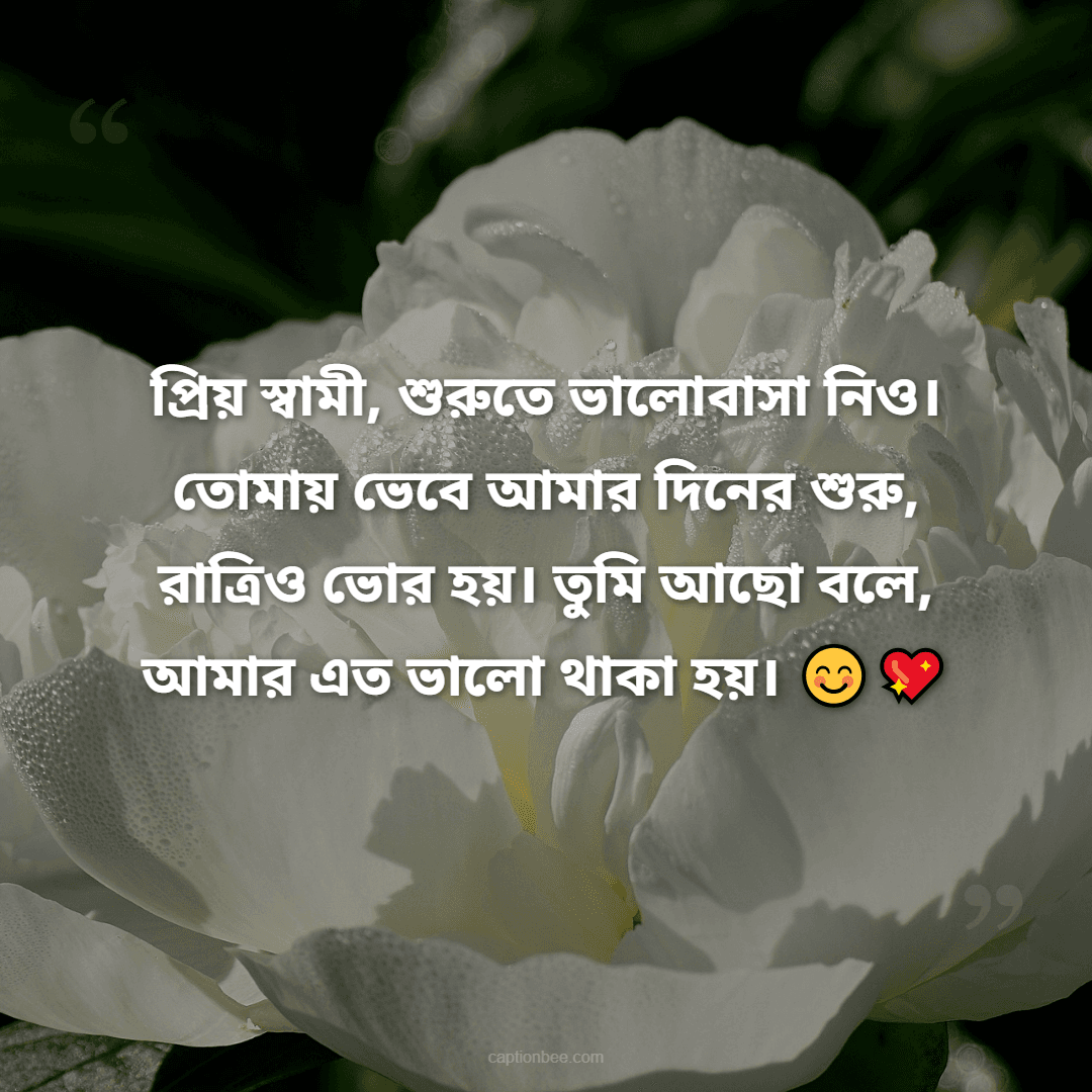 প্রিয় স্বামী, শুরুতে ভালোবাসা নিও। তোমায় ভেবে আমার দিনের শুরু, রাত্রিও ভোর হয়। তুমি আছো বলে, আমার এত ভালো থাকা হয়।
