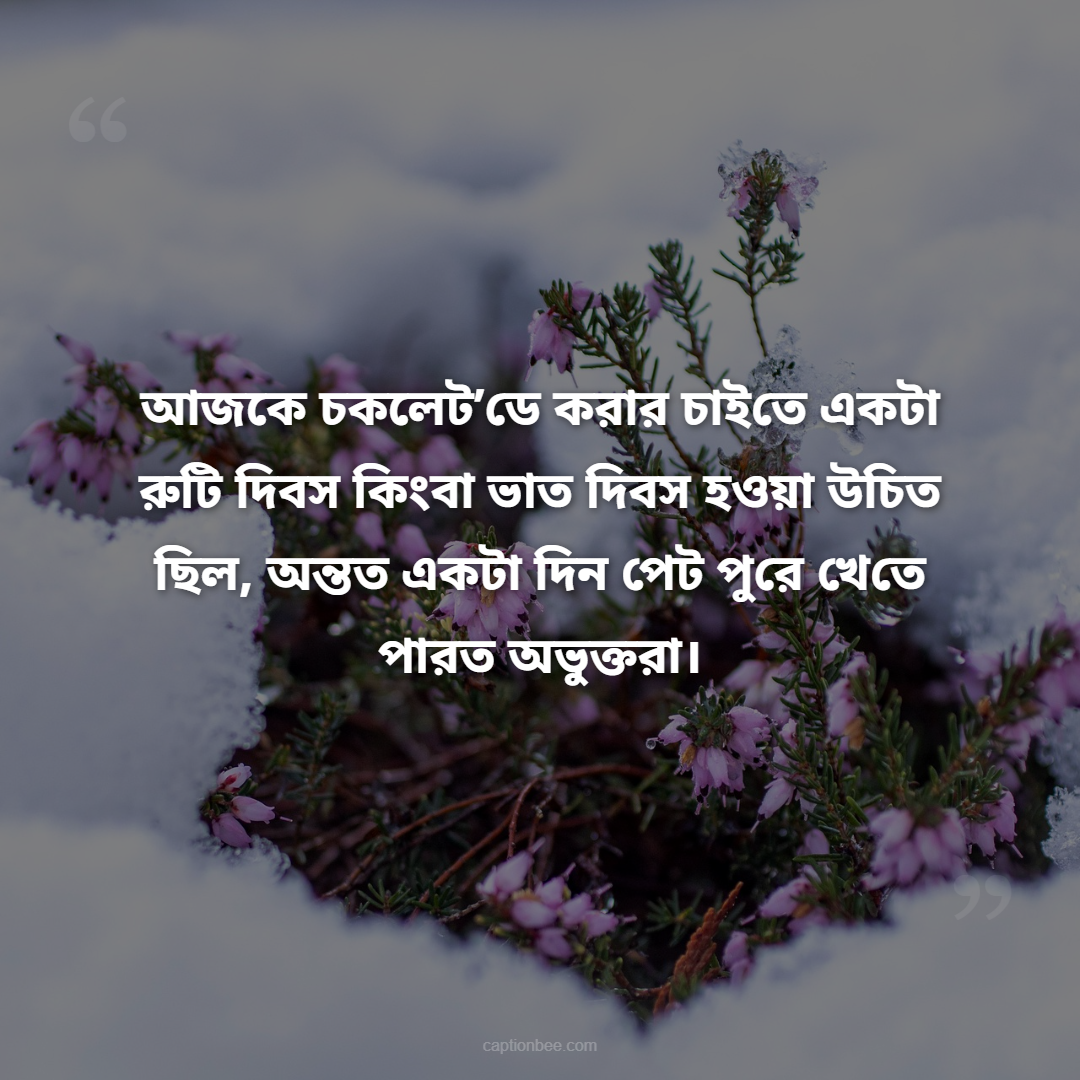 আজকে চকলেট’ডে  করার চাই‌তে একটা রু‌টি দিবস কিংবা ভাত দিবস হওয়া উ‌চিত ছিল, অন্তত একটা দিন পেট পু‌রে খে‌তে পারত অভুক্তরা।