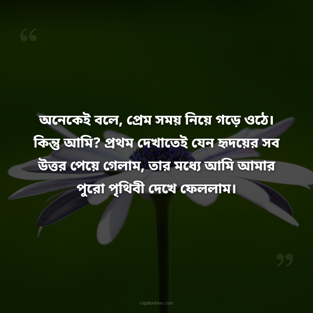 অনেকেই বলে, প্রেম সময় নিয়ে গড়ে ওঠে। কিন্তু আমি প্রথম দেখাতেই যেন হৃদয়ের সব উত্তর পেয়ে গেলাম, তার মধ্যে আমি আমার পুরো পৃথিবী দেখে ফেললাম।