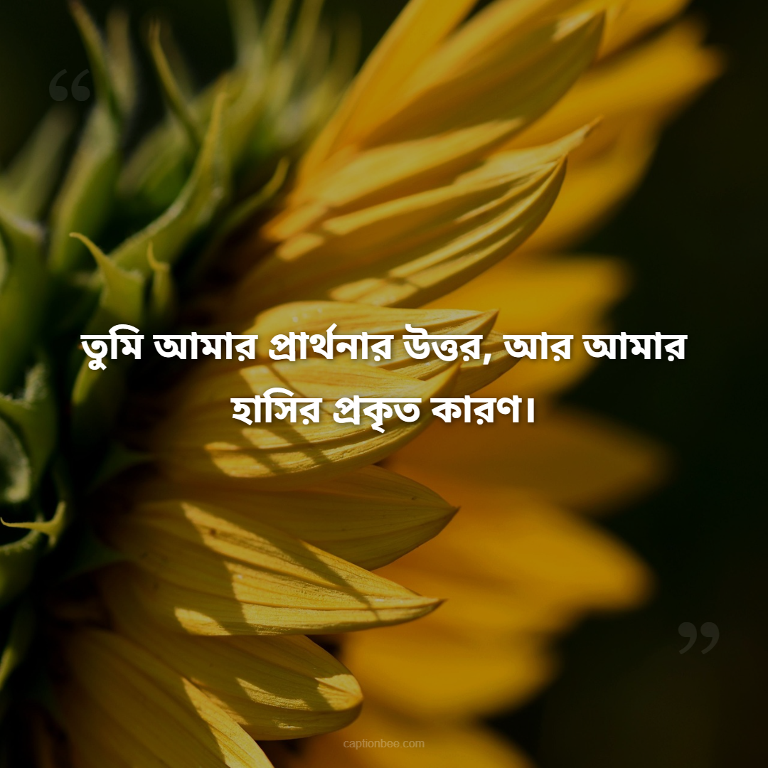তুমি আমার প্রার্থনার উত্তর, আর আমার হাসির প্রকৃত কারণ।