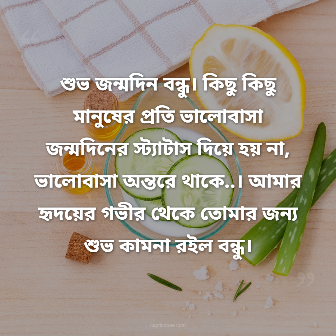 জন্মদিনের শুভেচ্ছা প্রিয় বন্ধু! এত বছর পার হয়ে গেছে, কিন্তু আমাদের বন্ধুত্বের মধুরতা কখনও মলিন হয়নি। তোর জন্মদিনে চাই তুই সবসময় সুখে থাকিস।