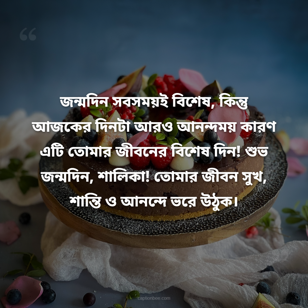 জন্মদিন সবসময়ই বিশেষ, কিন্তু আজকের দিনটা আরও আনন্দময় কারণ এটি তোমার জীবনের বিশেষ দিন! শুভ জন্মদিন, শালিকা! তোমার জীবন সুখ, শান্তি ও আনন্দে ভরে উঠুক।