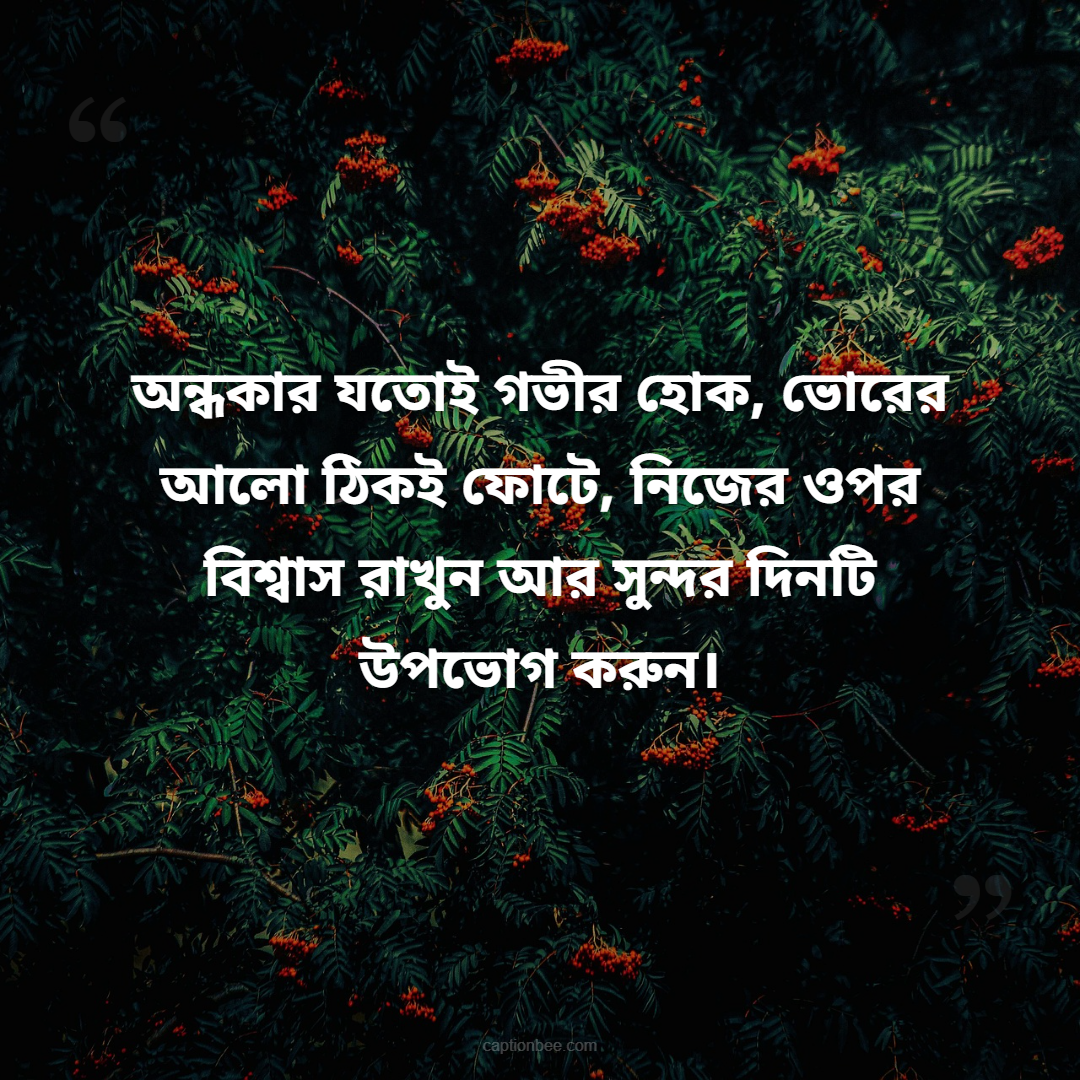 অন্ধকার যতোই গভীর হোক, ভোরের আলো ঠিকই ফোটে, নিজের ওপর বিশ্বাস রাখুন আর সুন্দর দিনটি উপভোগ করুন।