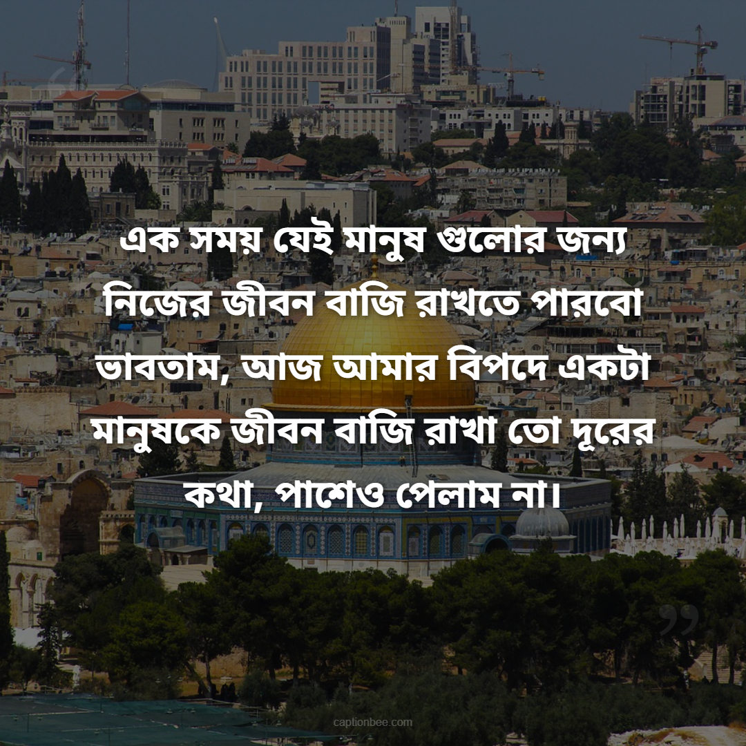 এক সময়  যেই মানুষ গুলোর জন্য নিজের জীবন বাজি রাখতে পারবো ভাবতাম, আজ আমার বিপদে একটা মানুষকে জীবন বাজি রাখা তো দূরের কথা, পাশেও পেলাম না।
