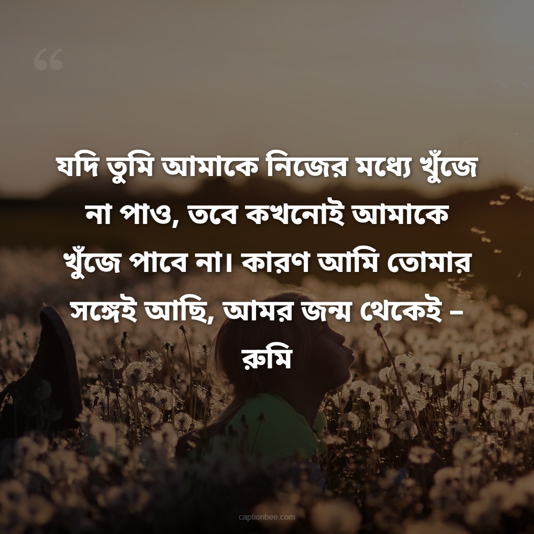 যদি তুমি আমাকে নিজের মধ্যে খুঁজে না পাও, তবে কখনোই আমাকে খুঁজে পাবে না। কারণ আমি তোমার সঙ্গেই আছি, আমর জন্ম থেকেই –  রুমি