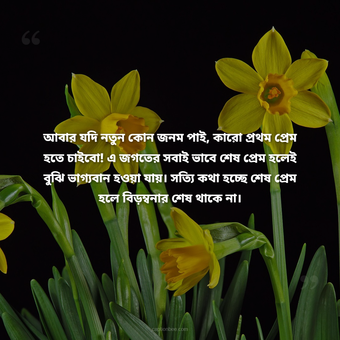 আবার যদি নতুন কোন জনম পাই, কারো প্রথম প্রেম হতে চাইবো! এ জগতের সবাই ভাবে শেষ প্রেম হলেই বুঝি ভাগ্যবান হওয়া যায়। সত্যি কথা হচ্ছে শেষ প্রেম হলে বিড়ম্বনার শেষ থাকে না।