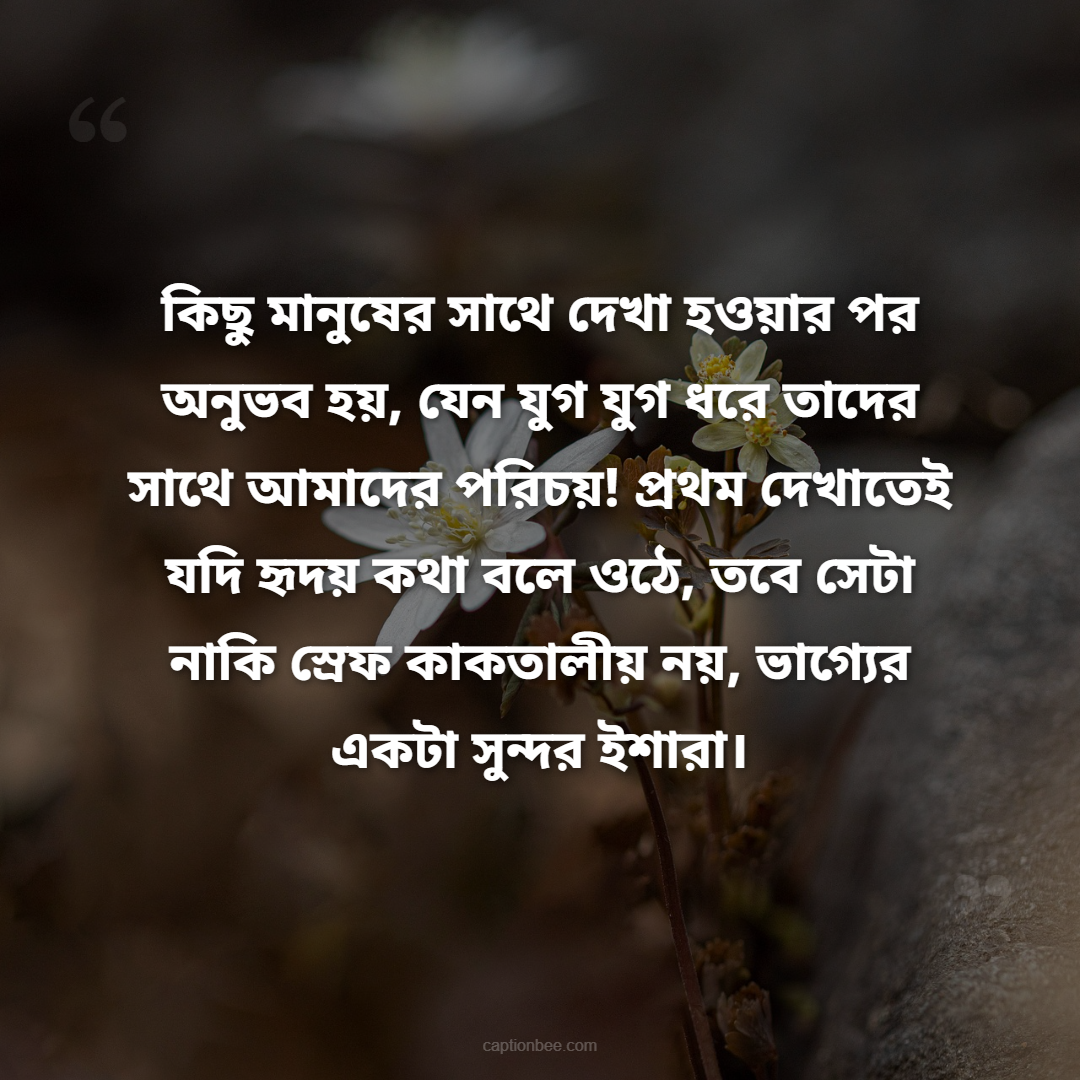 কিছু মানুষের সাথে দেখা হওয়ার পর অনুভব হয়, যেন যুগ যুগ ধরে তাদের সাথে আমাদের পরিচয়! প্রথম দেখাতেই যদি হৃদয় কথা বলে ওঠে, তবে সেটা নাকি স্রেফ কাকতালীয় নয়, ভাগ্যের একটা সুন্দর ইশারা।