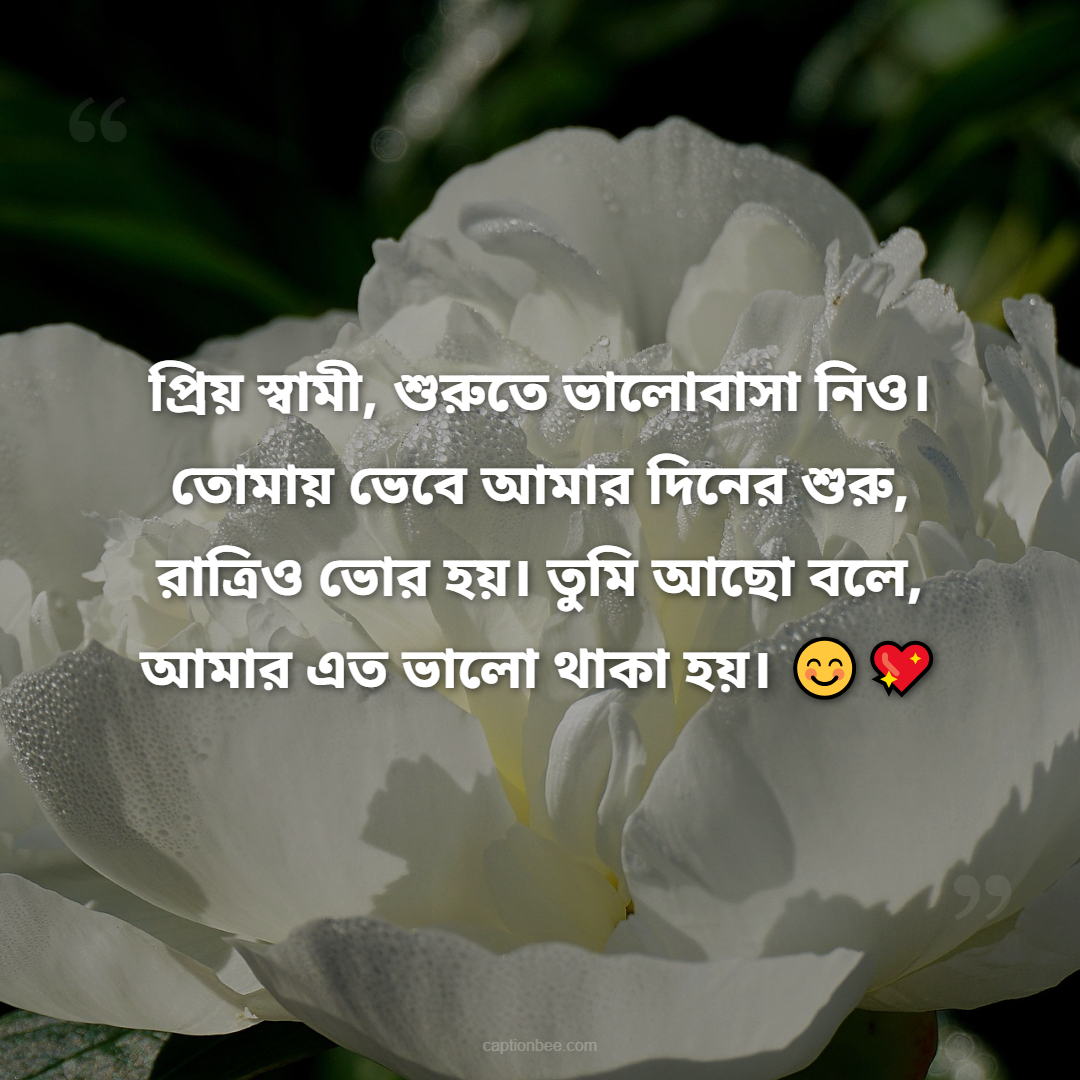 প্রিয় স্বামী, শুরুতে ভালোবাসা নিও। তোমায় ভেবে আমার দিনের শুরু, রাত্রিও ভোর হয়। তুমি আছো বলে, আমার এত ভালো থাকা হয়।